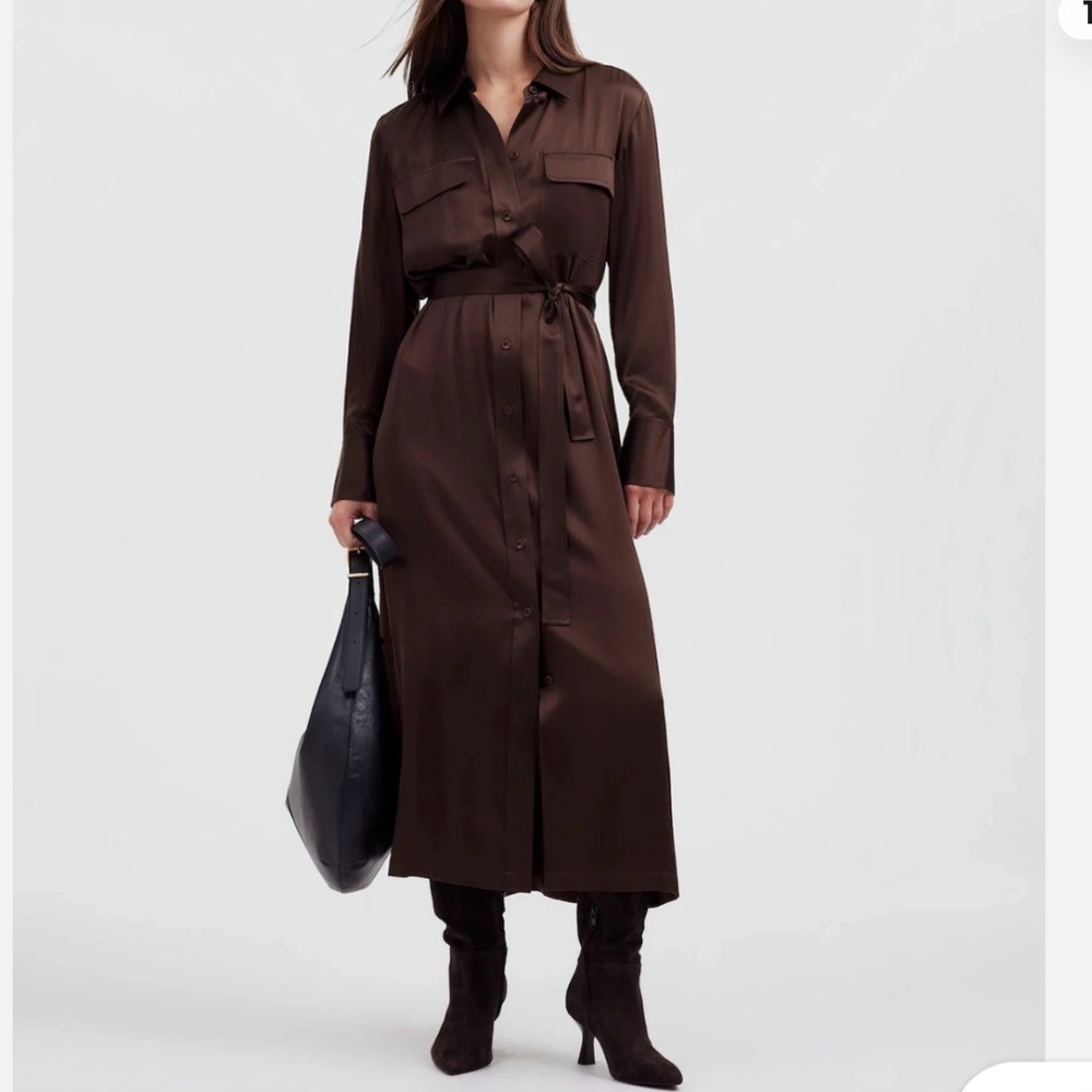 Madewell Brown 100% silk maxi dress